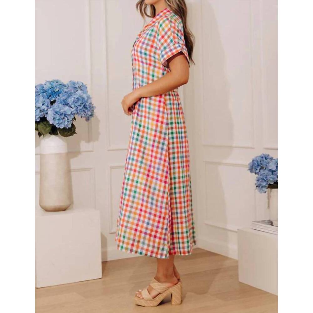 NEW THML gingham midi dress in multi - Picture 3 of 4
